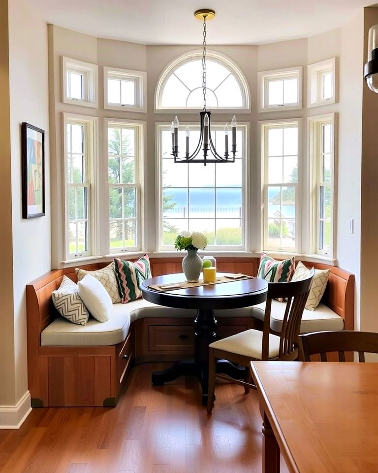 charming bay windows with a bench - 25 Dining Room Window Ideas
