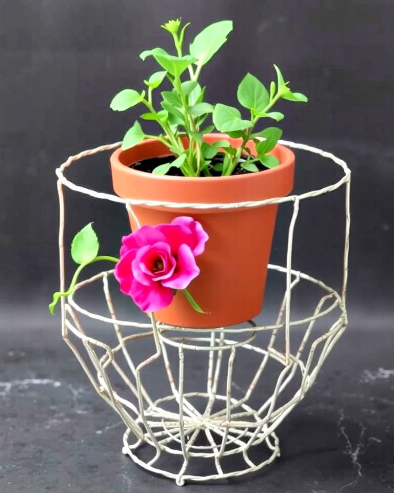 charming chicken wire plant stand - 20 Farmhouse Garden Ideas