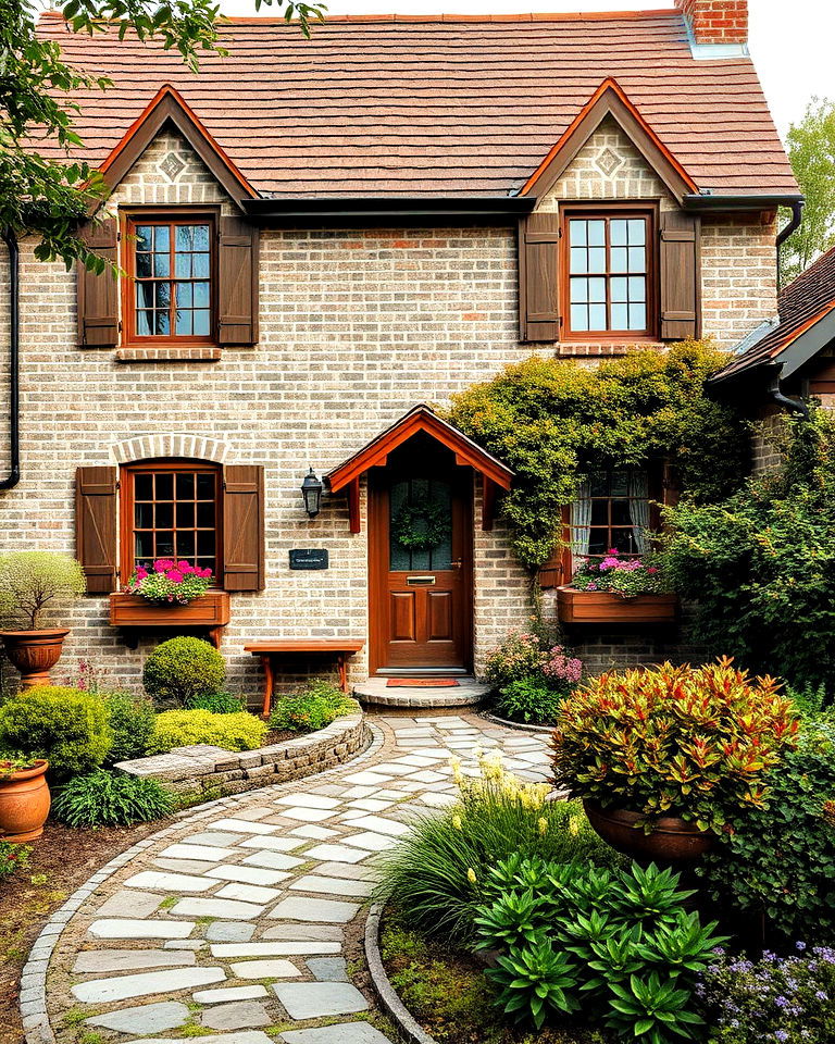 charming cozy cottage with warm gray bricks - 30 Gray Brick Exterior Home Ideas