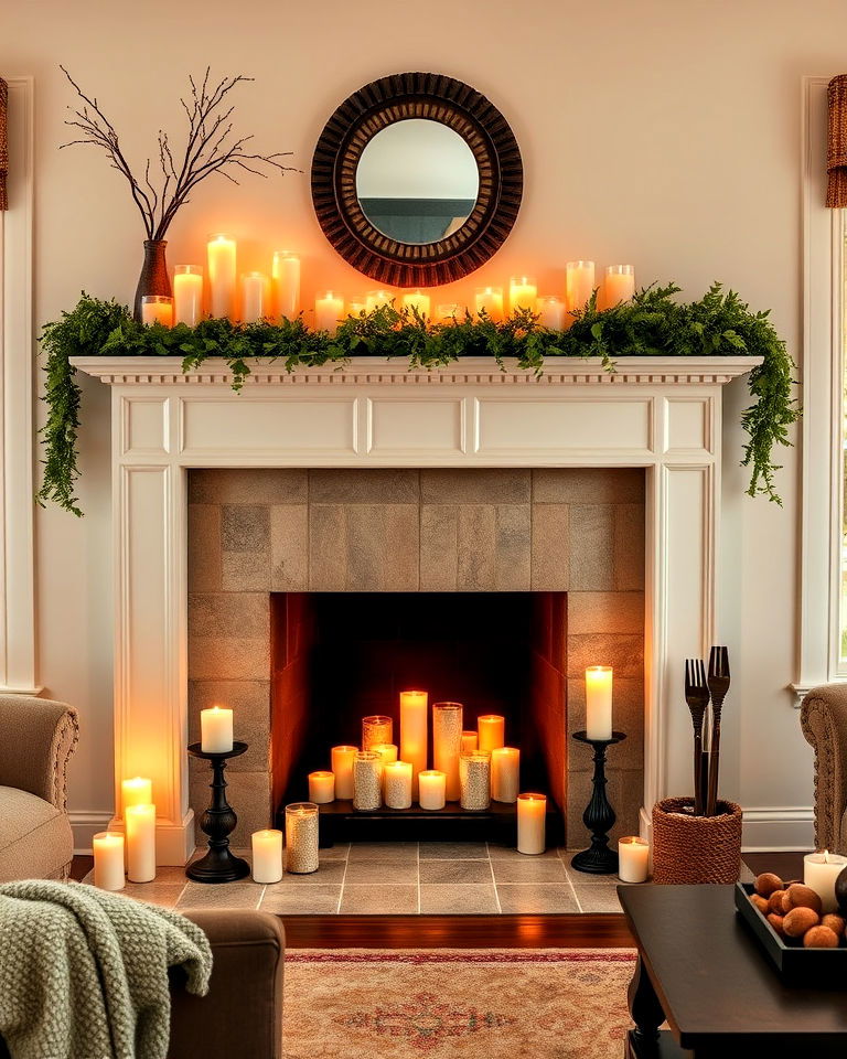 charming fireplace candle display - 15 Decorating With Candles