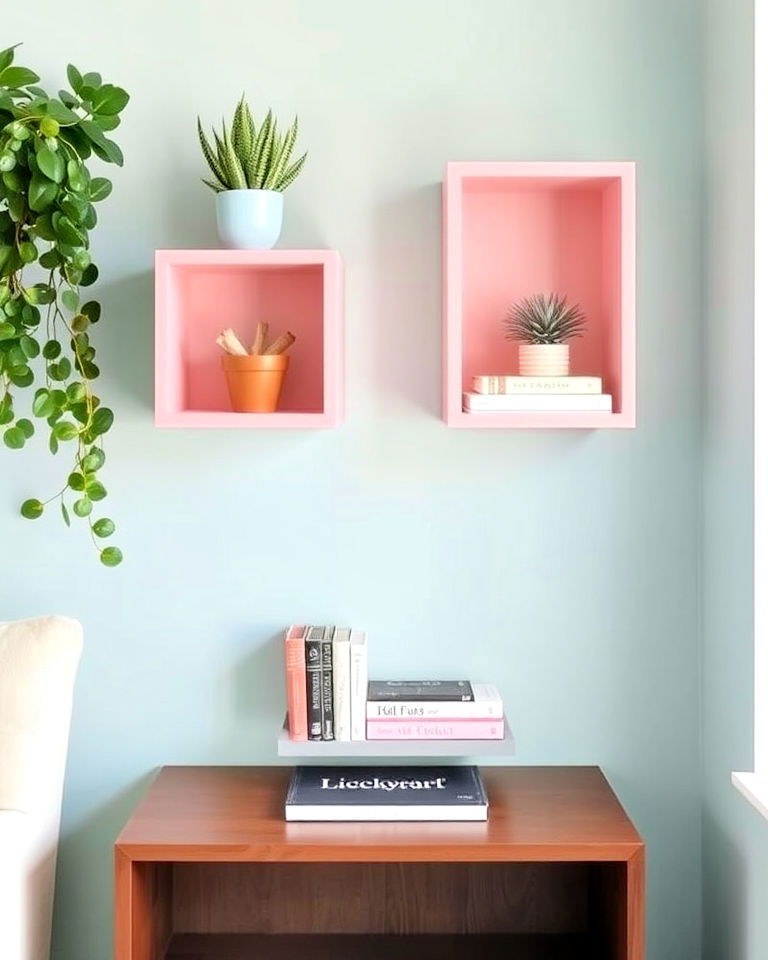 charming floating shelves in pastel colors - 25 Danish Pastel Room Ideas