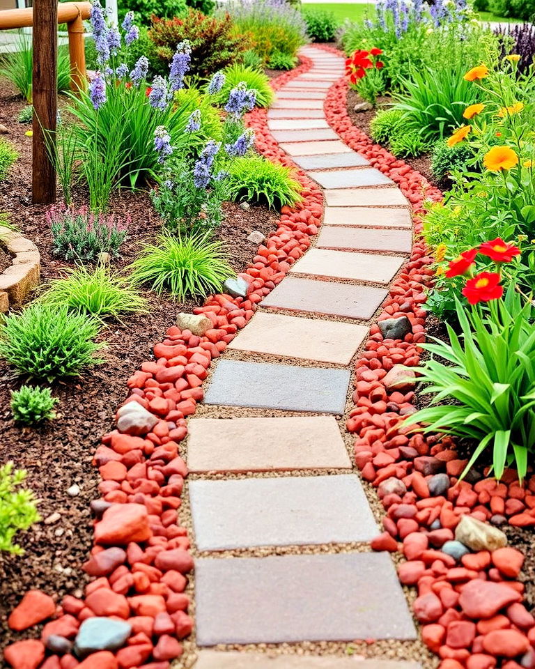 charming garden path accent - 20 Red Lava Rock Landscaping Ideas