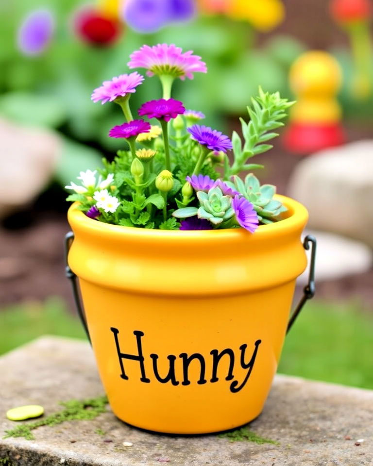 charming honey pot shaped planters - 20 Disney Garden Ideas