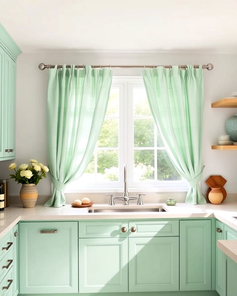 charming mint green kitchen curtains - 30 Mint Green Kitchen Ideas