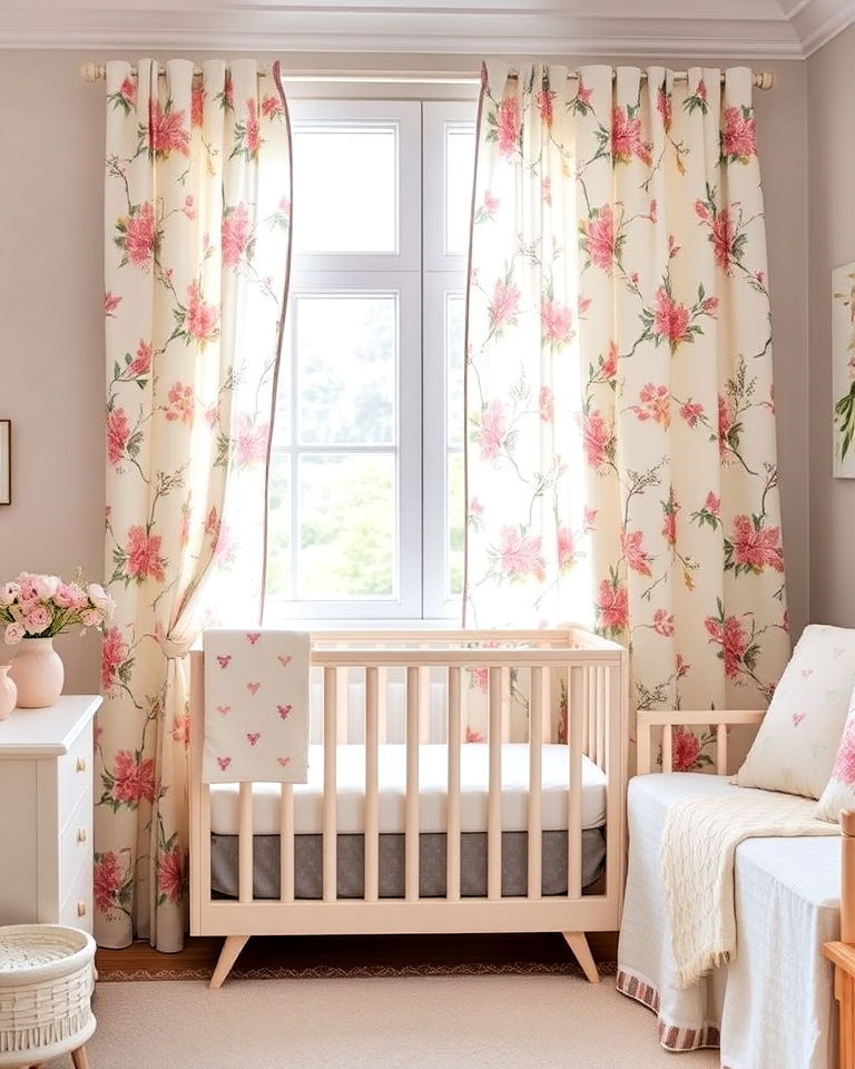 charming pastel floral curtains - 15 Floral Nursery Ideas