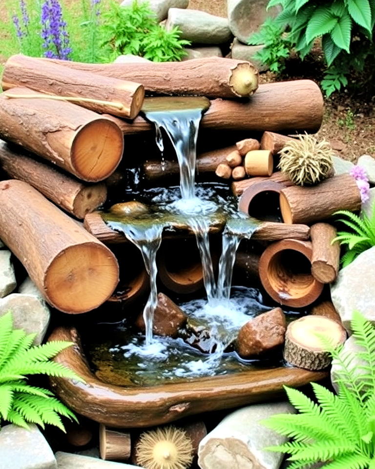 charming rustic log waterfall design - 25 Waterfall Design Ideas