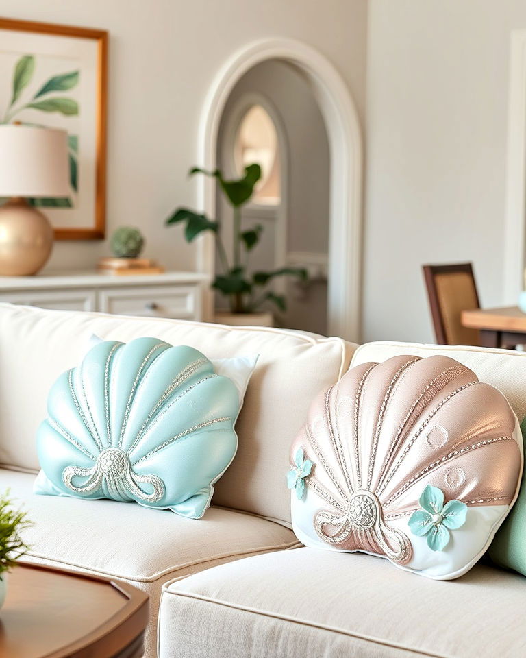 charming shell shaped accent pillows - 20 Mermaid Room Ideas