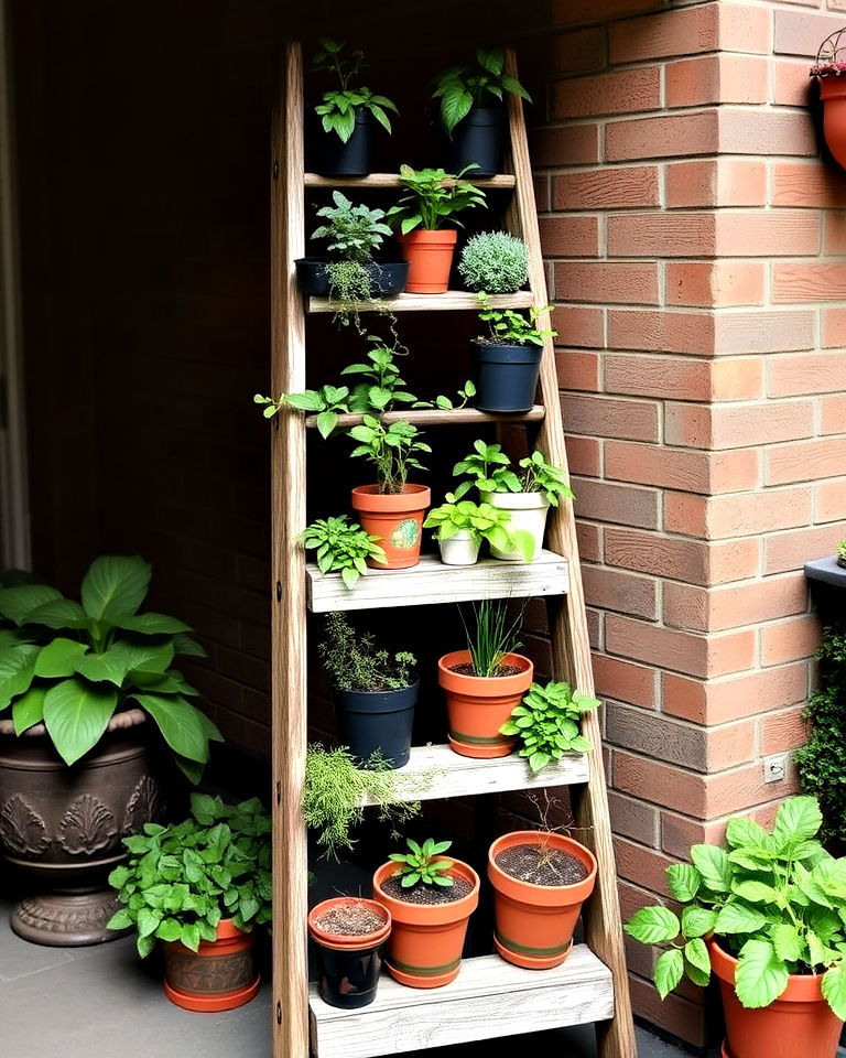 charming wooden ladder as vertical garden - 40 Vertical Garden Ideas