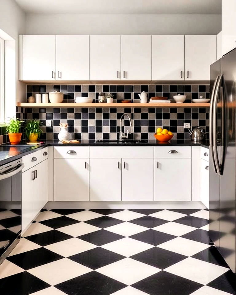 checkerboard floor for mid century kitchen - 40 Mid-century Modern Kitchen Ideas