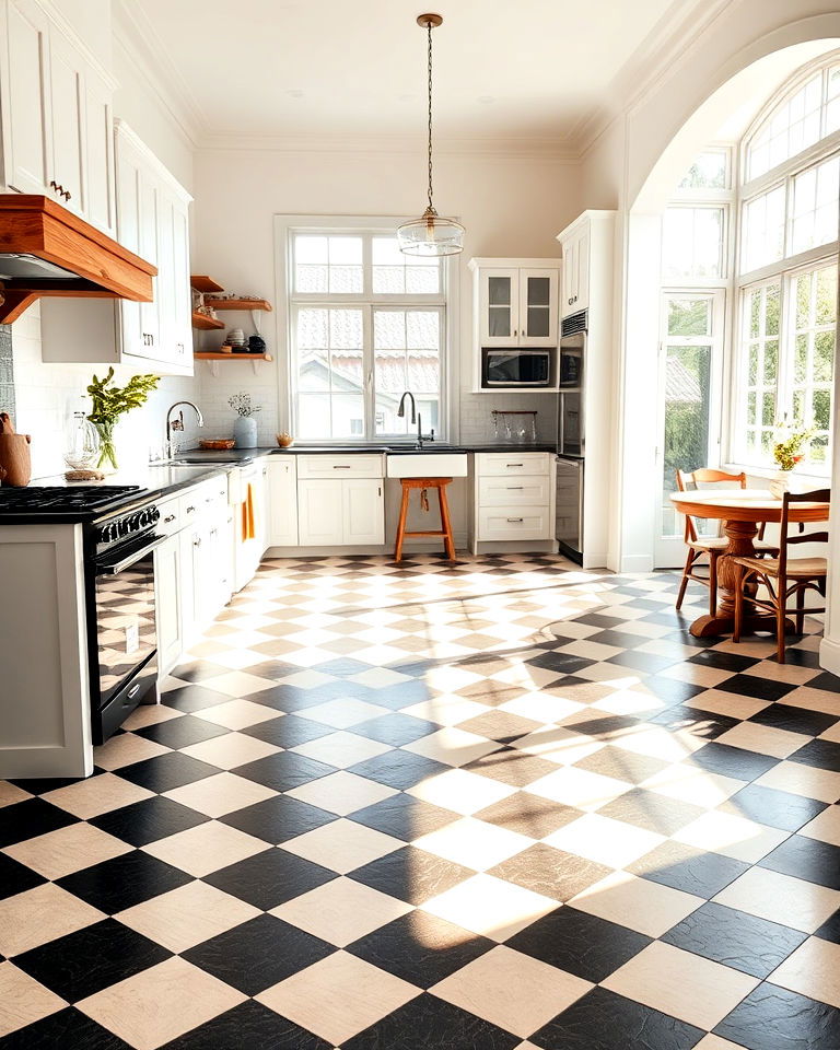 checkered floor for bright and airy kitchen - 25 Kitchens With Checkered Floors