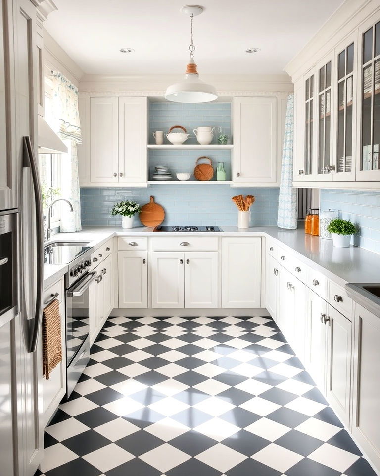 checkered floor for coastal inspired kitchen - 25 Kitchens With Checkered Floors