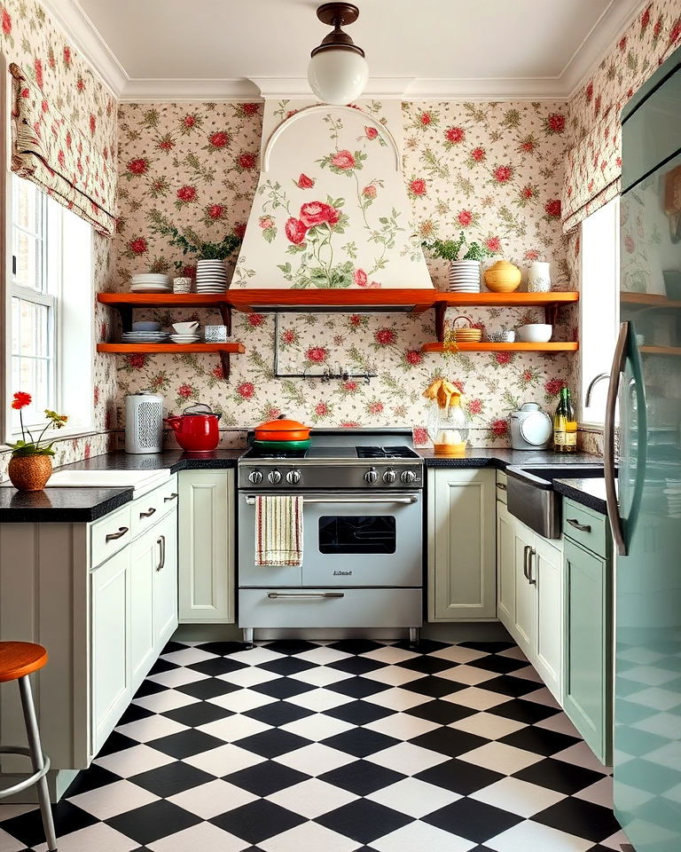 checkered floor with eclectic vibe kitchen - 25 Kitchens With Checkered Floors