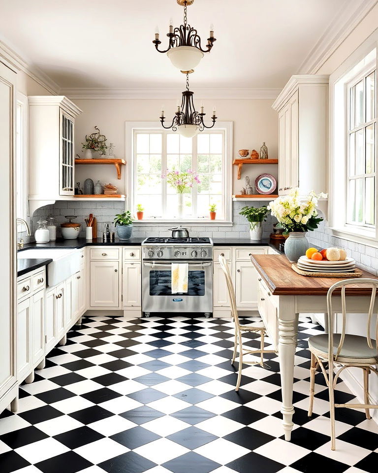 checkered floors for french country kitchen - 25 Kitchens With Checkered Floors