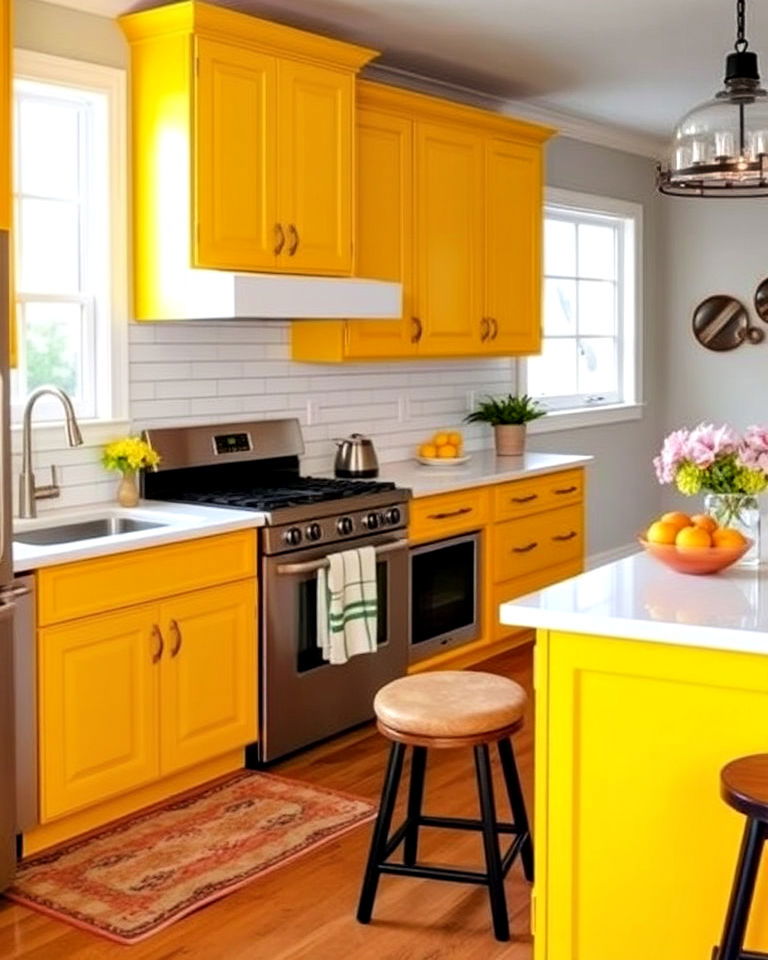 cheerful canary yellow cabinets - 40 Kitchen Cabinet Color Ideas