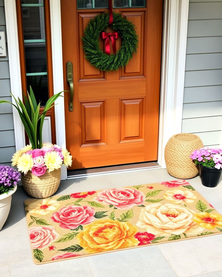 cheerful floral pattern doormat - 15 Front Door Mat Ideas