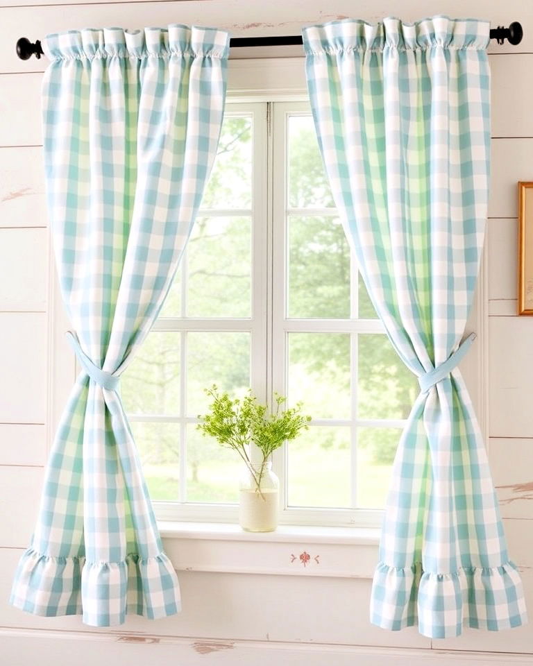 cheerful gingham curtains for country charm - 40 Farmhouse Window Treatment Ideas