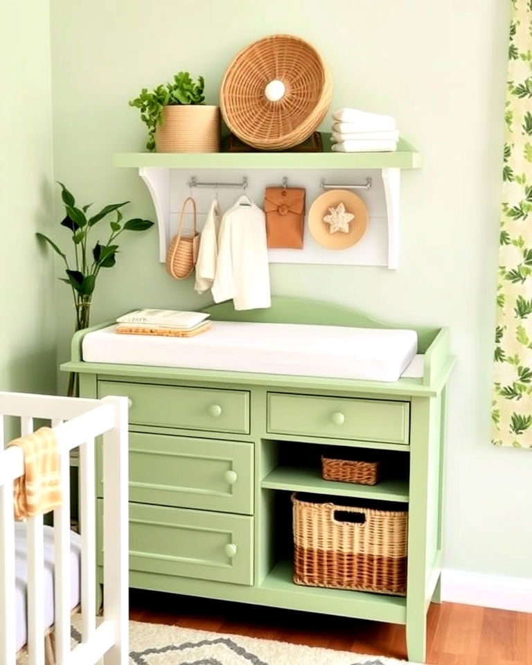cheerful green changing table - 25 Green Nursery Ideas