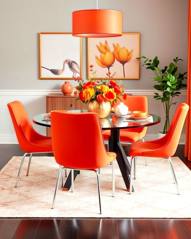 cheerful tangerine dining chairs - 30 Orange Room Ideas