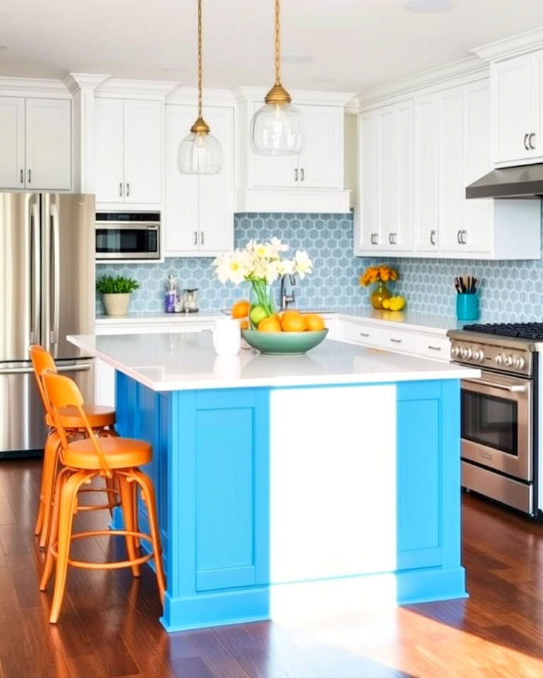 cheerful vibe bright blue island - 30 White Kitchen Cabinets With Blue Island