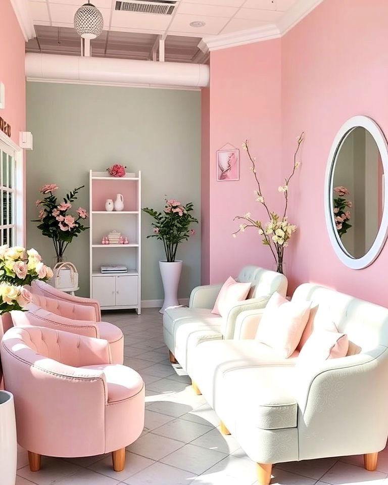 cheerful vibe soft pastel palette - 30 Nail Salon Interior Design Ideas