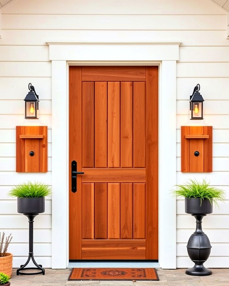 cheerful warm cedar stain door - 25 Stained Front Door Ideas