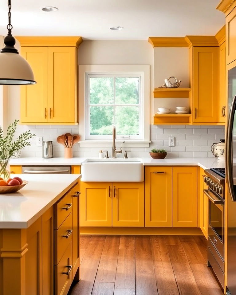 cheerful warm yellow kitchen cabinets - 40 Kitchen Cabinet Color Ideas