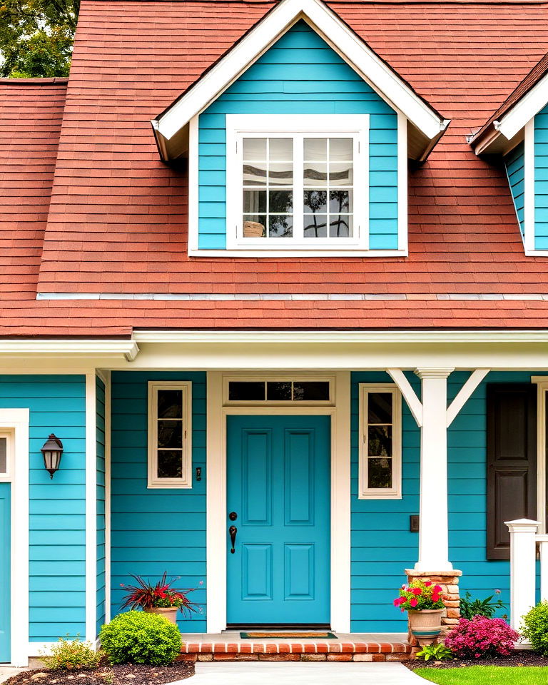 chestnut brown roof teal blue siding - 25 Blue Exterior Home With a Brown Roof Ideas