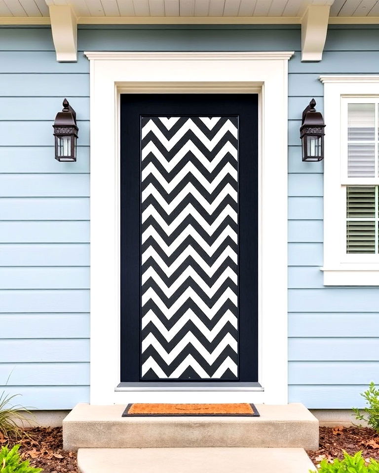 chevron door design with light blue house exterior - 25 Light Blue House Exterior Ideas