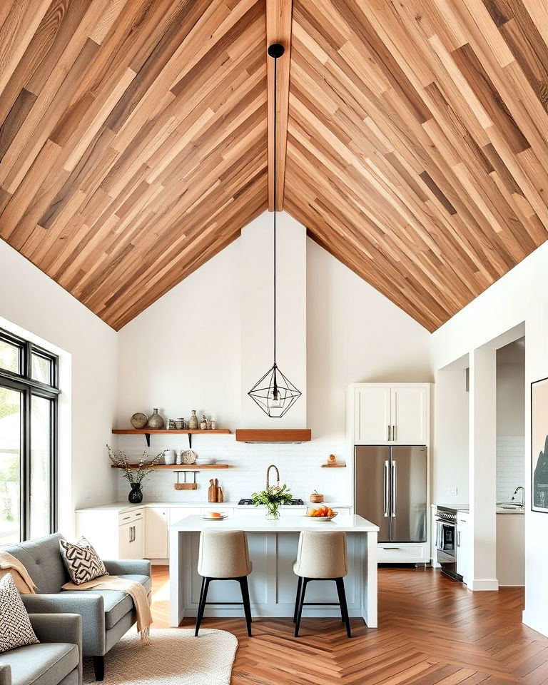 chevron panels for vaulted ceiling kitchen - 25 Vaulted Ceiling Kitchen Ideas