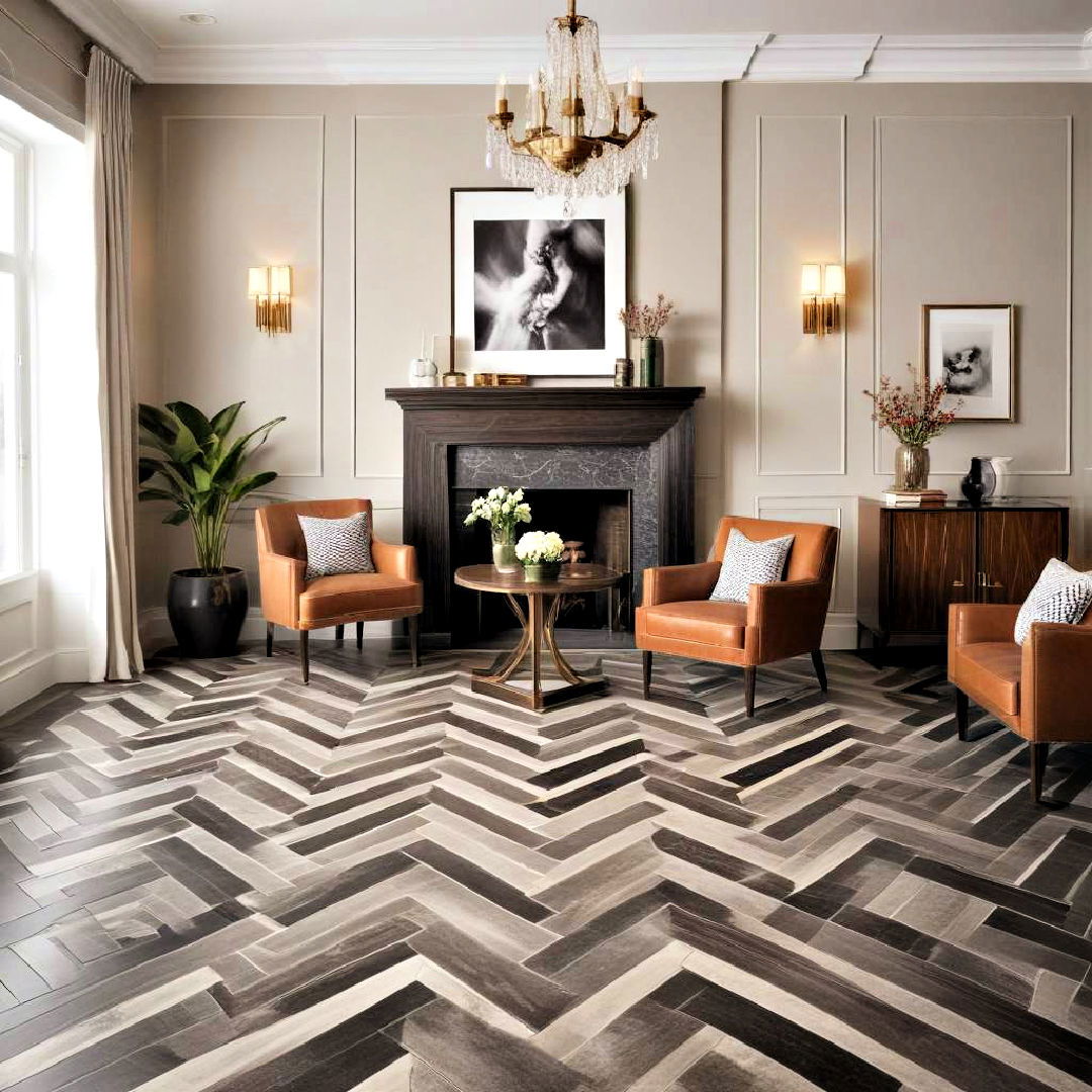 chevron patterned floor - 25 Art Deco Living Room Ideas