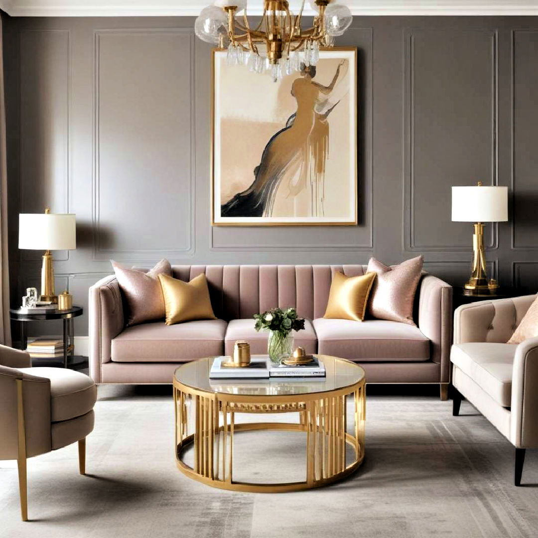 chic metallic elements to elevate rooms ambiance - 25 Art Deco Living Room Ideas
