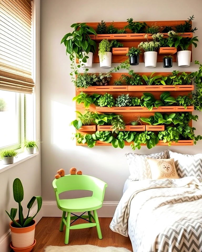 childs room with a vertical garden wall - 30 Kids Room Accent Wall Ideas