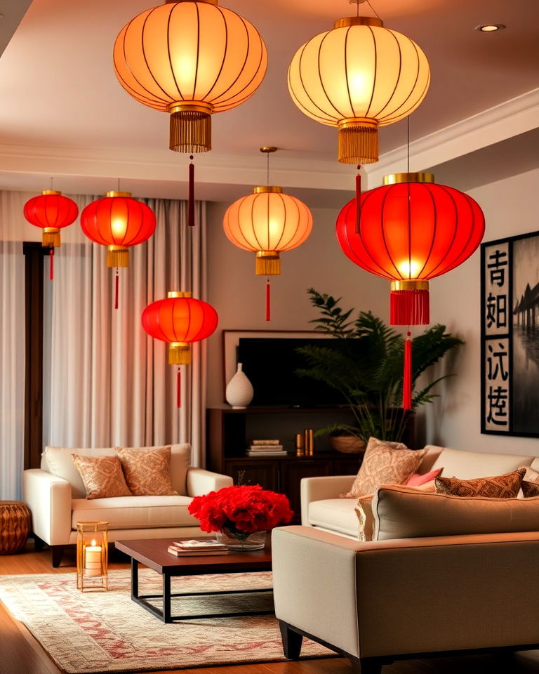 chinese style lanterns for asian living room - 25 Asian Living Room Ideas
