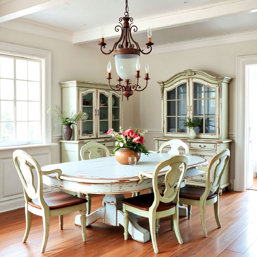 chipped paint furniture for french country dining room - 40 French Country Dining Room Ideas