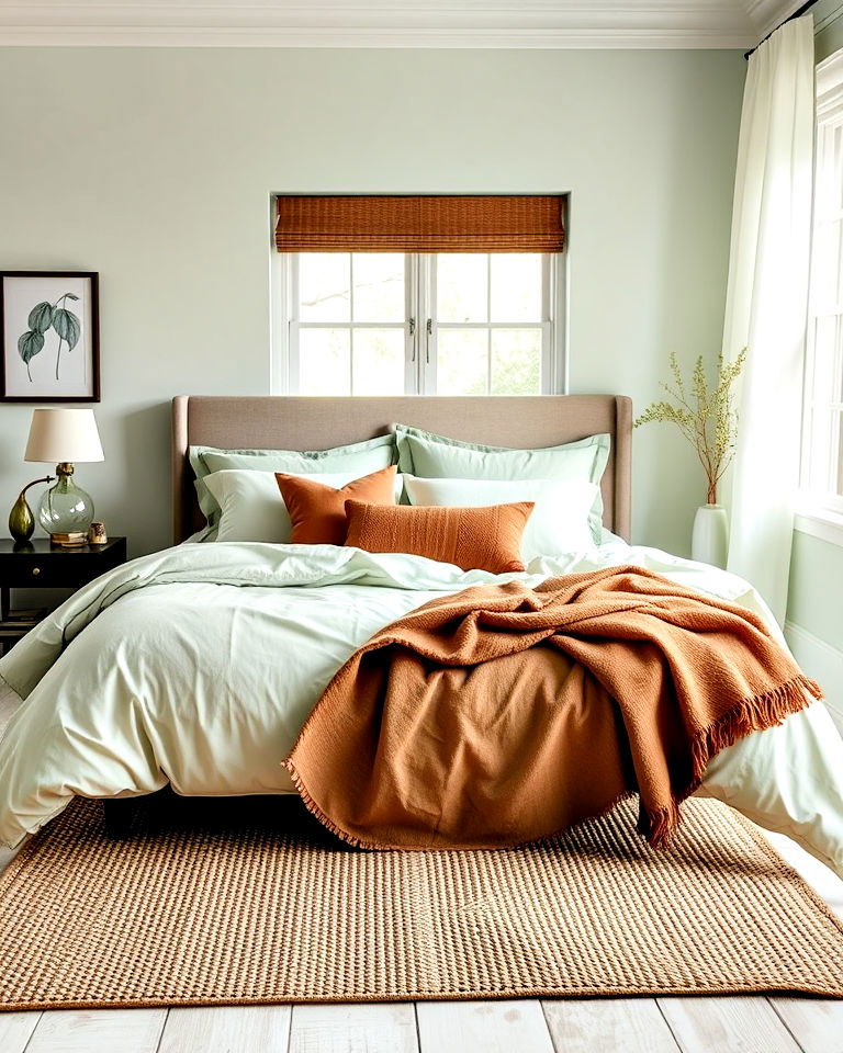 chocolate brown accents and sage green bedding - 20 Green and Brown Bedroom Ideas