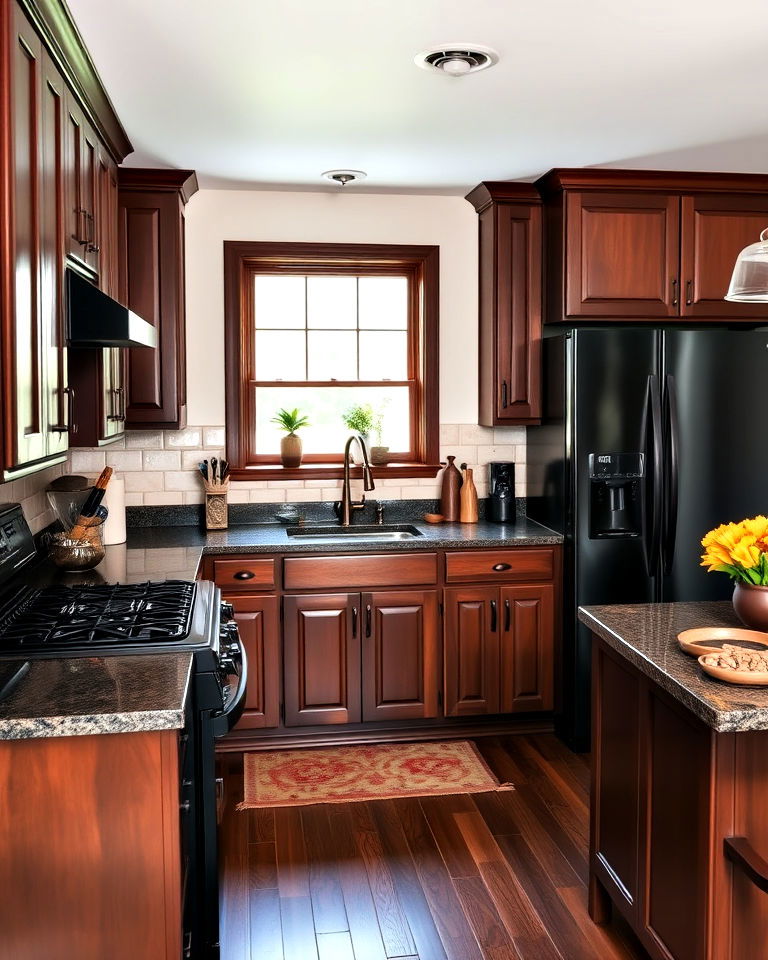 chocolate brown cabinets for rich contrast - 20 What Color Cabinets Go With Black Appliances