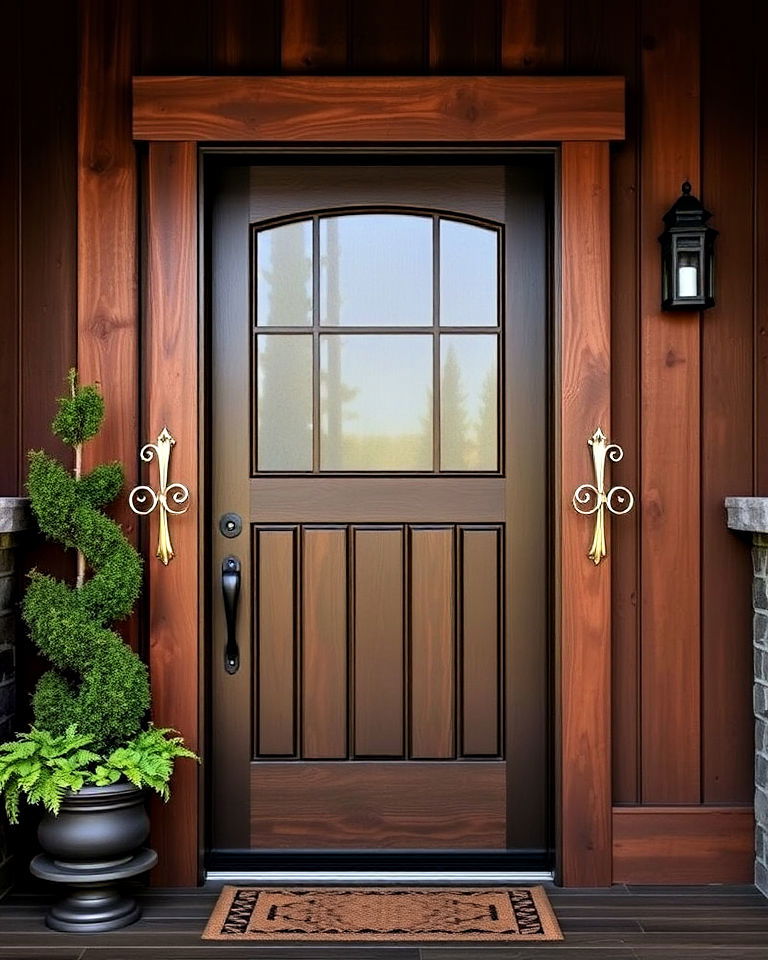chocolate brown door paired with cedar - 20 Cedar Front Door Colors Ideas