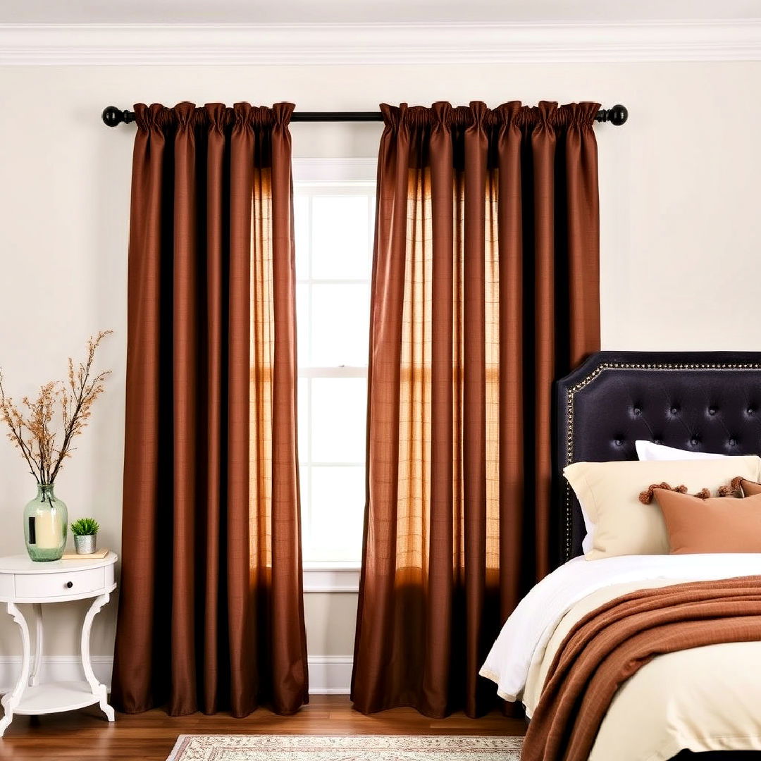 chocolate colored drapes - 25 Brown Bedroom Ideas