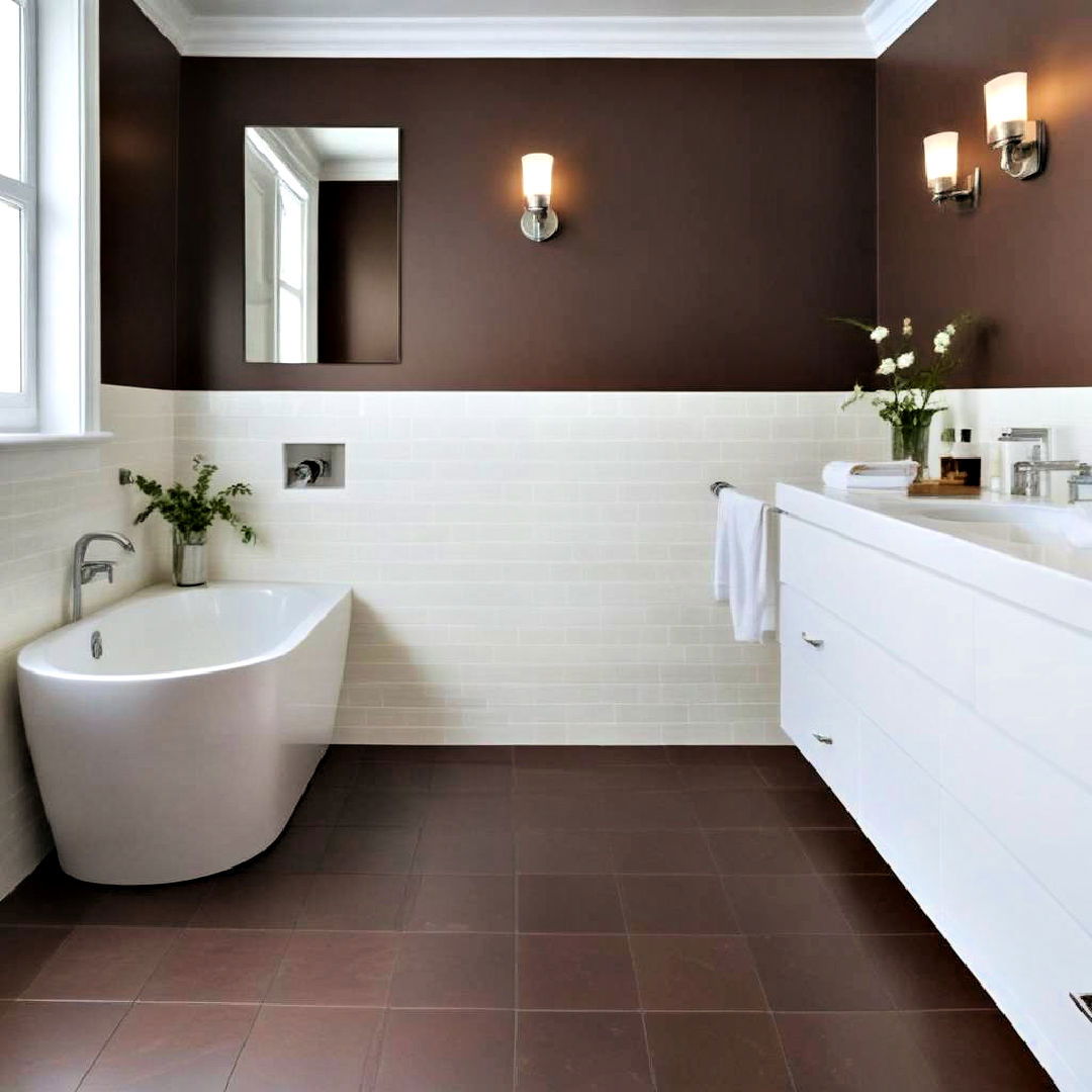 chocolate colored floor tiles - 25 Brown Bathroom Ideas