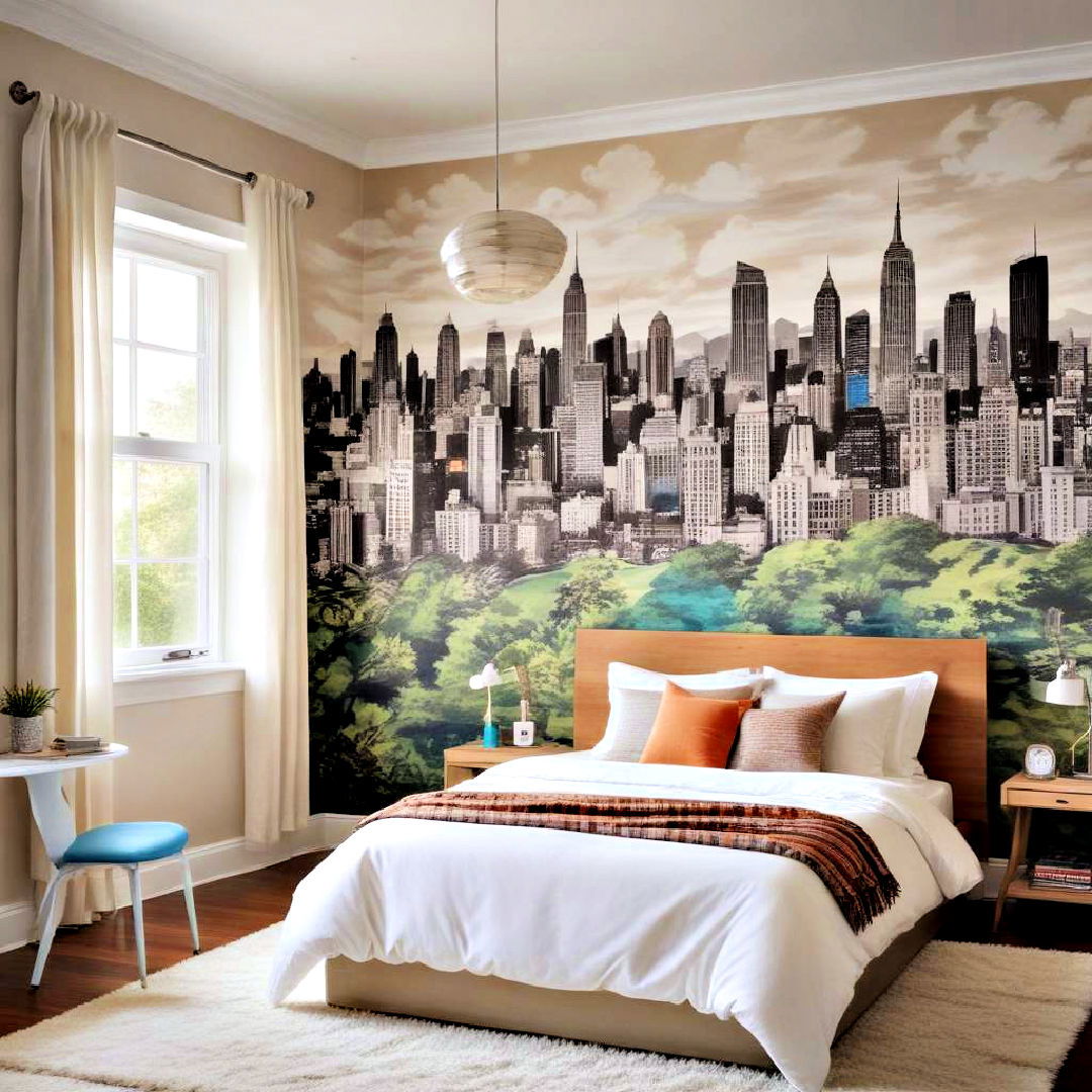 choose cityscape mural wallpaper - 40 Teen Room Ideas