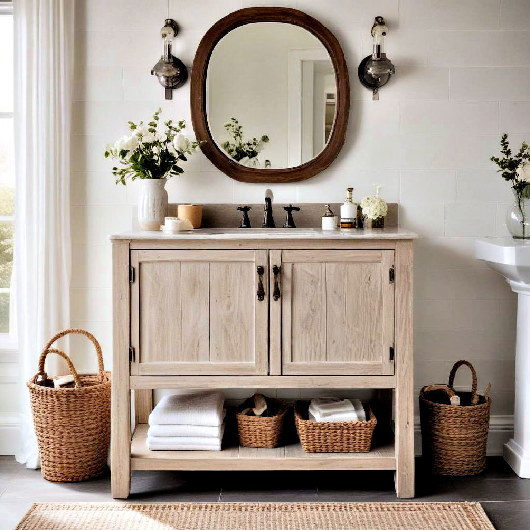 choose freestanding vanity - 40 Farmhouse Bathroom Ideas