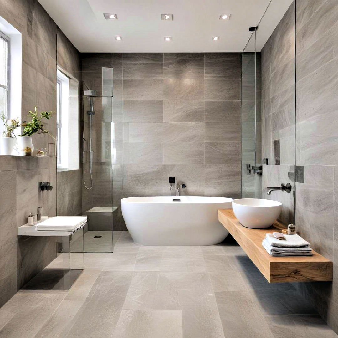 choose large format tiles - 40 Modern Bathroom Ideas