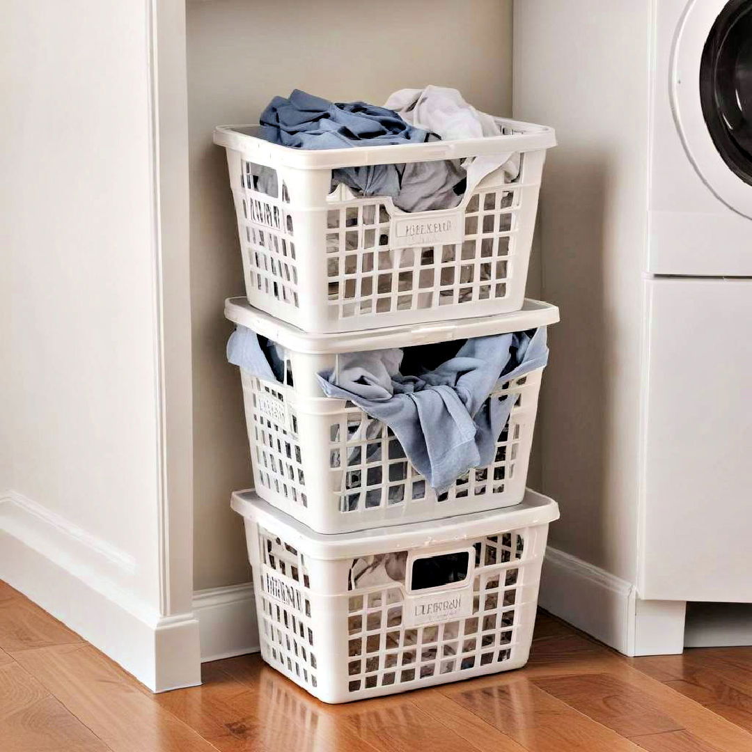 choose stackable laundry baskets - 30 Small Apartment Storage Ideas