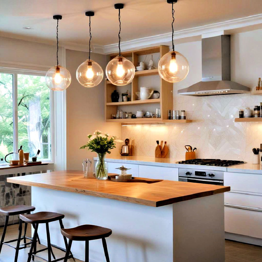 choose statement pendant lamps - 40 Modern Kitchen Ideas