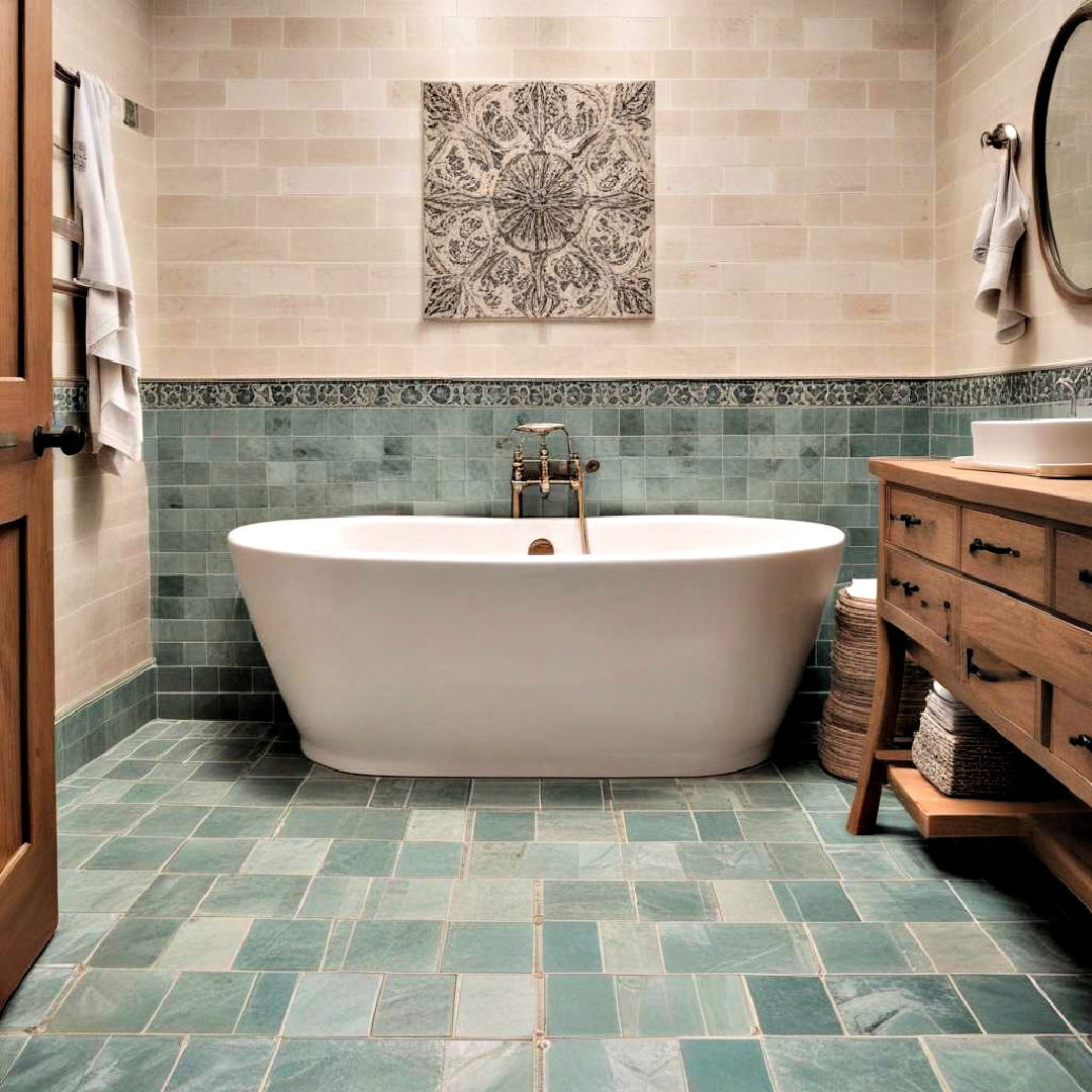 choose unique handmade tiles - 40 Farmhouse Bathroom Ideas