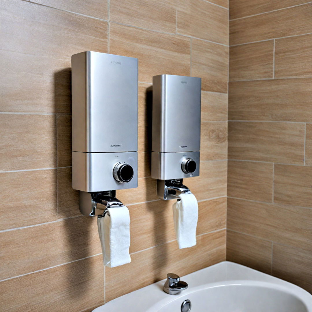 choose wall mounted dispensers - 40 Bathroom Organization Ideas