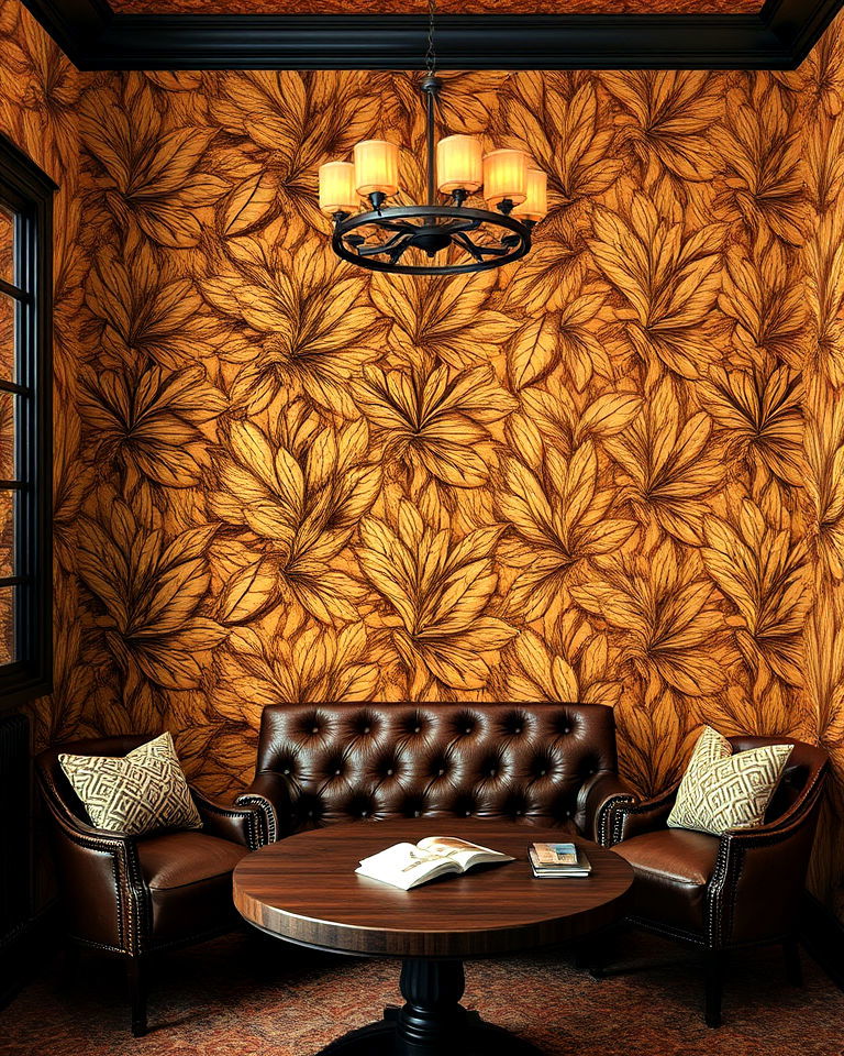 cigar room with tobacco leaf wallpaper - 20 Cigar Room Ideas