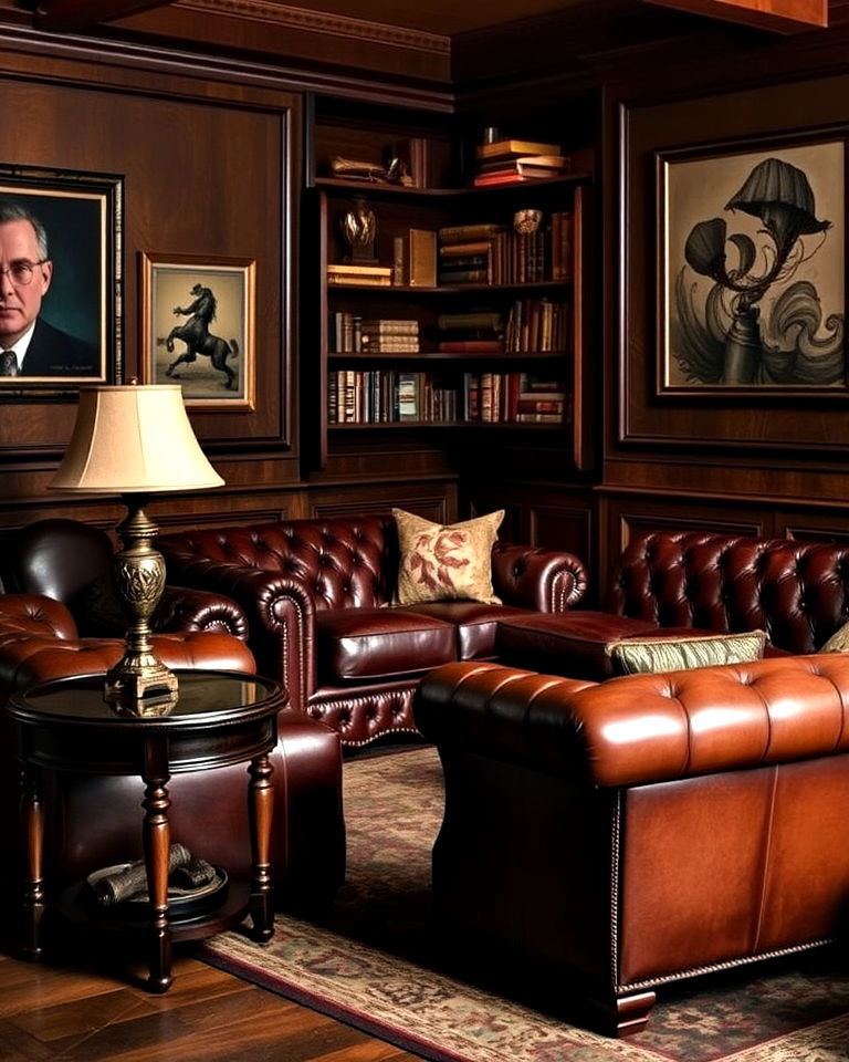 cigar room with vintage leather furniture - 20 Cigar Room Ideas