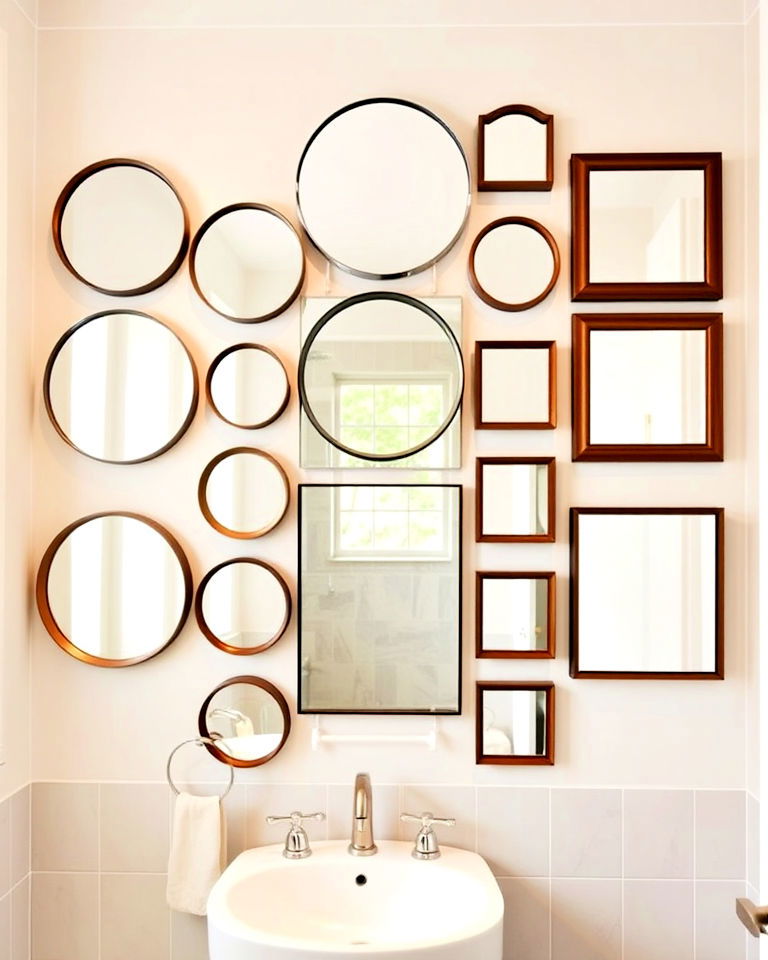 circular and square mirrors mix - 20 Mirror Collage Wall Ideas
