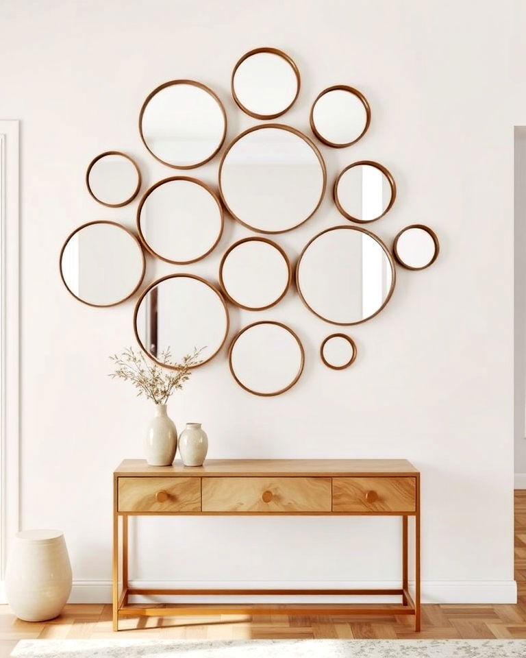 circular mirror cluster for organic feel - 30 Mirror Gallery Wall Ideas